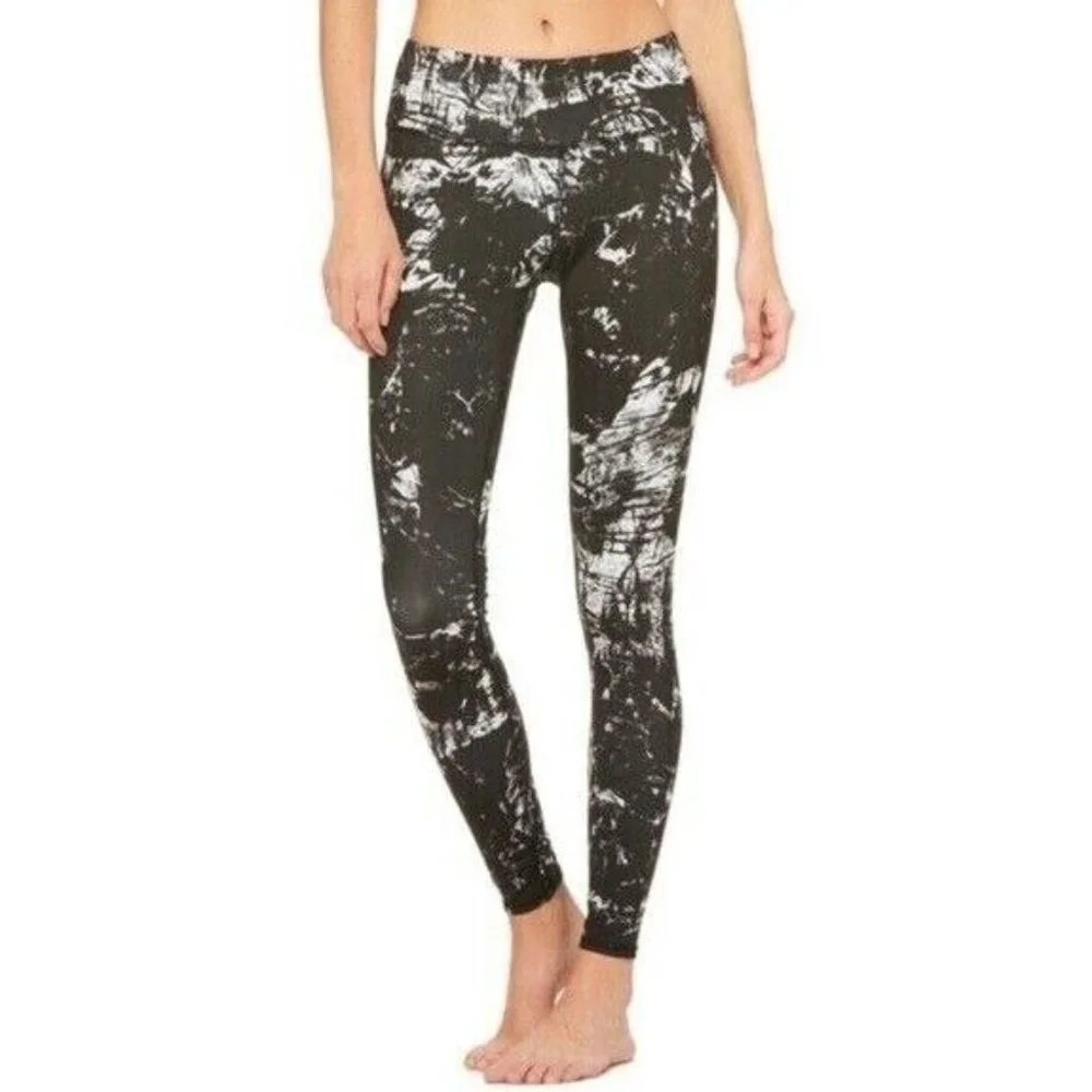 ALO Leggings Black White Marbled Tie Dye Mid Rise Full Length